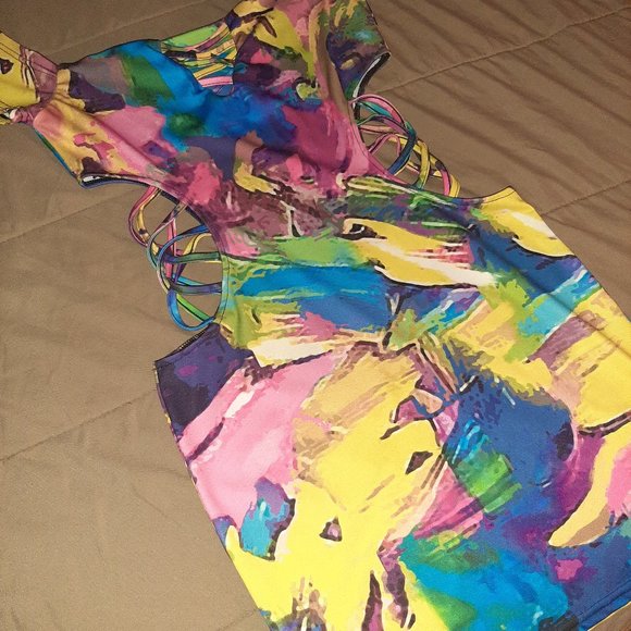 Multi- Coloured Cut Out Dress - Picture 1 of 3